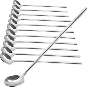 12 x latte macchiato lepelset van roestvrij staal - lepel met lange steel - ijslepel lange roerlepel voor ijskoffie, ijsthee, milkshake, ijsbeker, cocktails, dessert (12 stuks - lattelepel