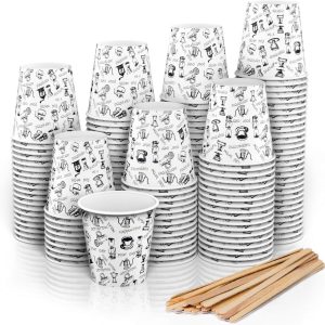 140 Espresso Koffie Wegwerp Papierkoppen 110 ml met houten roerstaafjes
