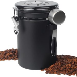 1,8 l koffiebus, luchtdicht roestvrij staal, koffiebonencontainer, koffiepot met datumweergave en maatlepel van roestvrij staal, geschikt voor koffiebonen, theebladeren, noten