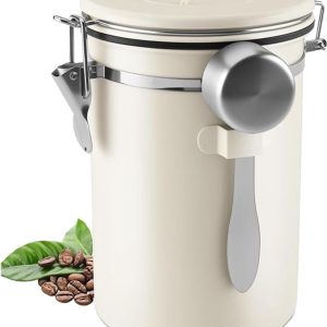1,8 l luchtdichte koffieblik, koffieblik met datumweergave en lepel, luchtdichte koffiehouder, geschikt voor het bewaren van thee, gedroogde vruchten, muesli en koffiebonen (wit)
