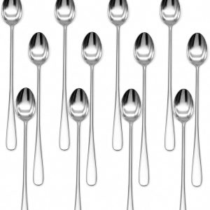 19,8 cm van roestvrij staal, cocktaillepel met lange handgreep, kleine koffielepel voor dessert, ijskoffie, latte macchiato, yoghurt, milkshake en grote glazen