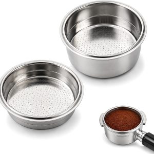 2 Amerikaanse koffiefilters van roestvrij staal, filterhouders voor espressomachine, 51 mm, set van 2 met 1 kopje en 2 kopjes, perfect voor thuisbars en kantoren