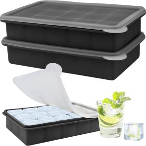 2 stuks zwarte siliconen ijsblokjesvorm met deksel - 15 vakjes voor gincocktails, ijskoffie en vriesblokken - flexibel en duurzaam