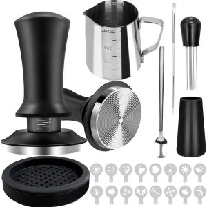 22-delige espresso koffie stamper set - 51 mm espressomachine accessoires - Met espressostamper, melkopschuimer, latte art pennen, tampermat, espressomachine koffiesjablonen