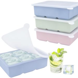 3-Pack Morandi Color (Pastel Green, Soft Pink, Sky Blue) 6-vaks siliconen ijsblokjesvorm met deksel - voor gin-cocktails en ijskoffie - flexibel en duurzaam
