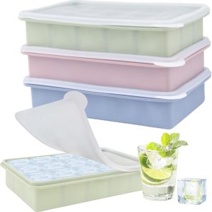 3 Stuks Siliconen Ijsblokjesvorm 15 Compartimenten Morandi Met Deksel | Pastel Groen/Zacht Roze/Luchtblauw. Voor Gin-Cocktails, Ijskoffie En Vriesblokken. Flexibel En Duurzaam.