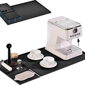 3-in-1 siliconen koffiematset, grote barmat met afneembare afdruip- en tamping-pad, hittebestendige antislip onderlegger voor espressomachines incl. reinigingsborstel (zwart, 40 x 60 en 20 x 40 cm)