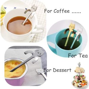304 Roestvrijstalen Katvormige Koffielepel, Kop Servies Dessert Theelepel, Melk, Drank, Suikerdessert, Kruiden, Taverne Lepel (6 Stuks)