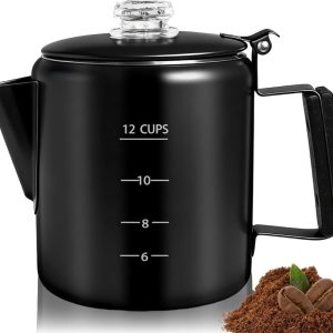 304 roestvrijstalen koffiepot, koffiezetapparaat, koffiezetapparaat met massief houten handvat, transparante knop, kookplaat, greca-mokka voor inductie, thuis en op de camping (zwart