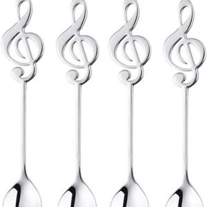 4 stuks dessertlepels decoratieve muzieknoot roerlepel koffielepel voor thuis (zilver)