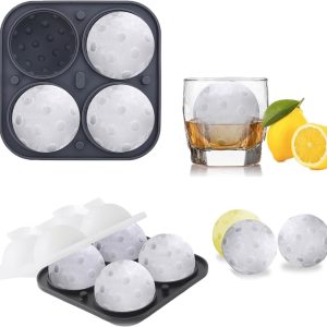 4-voudige ronde ijsblokjesvorm, 3D-siliconen ijsblokjesvorm voor whisky, BPA-vrij, 5,7 cm ijsblokjesvorm, ronde ijsvorm met trechterdeksel, voor ijs, whisky, cocktails, ijskoffie, sap (zwart)