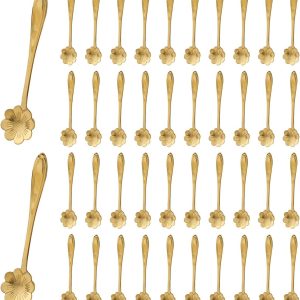 40 stuks 4,9'' herbruikbare mini gouden metaal koffielepels, roestvrij staal schattige daisy patronen dessert lepels voor taart ijs suiker honing specerijen