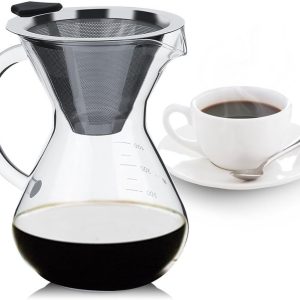 400 ml Pour Over koffiezetapparaat met permanent filter, handdruppel gieten, koffiepot, handmatig koffiezetapparaat, geschikt voor ijskoffie en thee, stijlvol voor