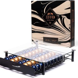 45 Pads Glazen Opbergvak Houder Compatibel met Nespresso Vertuo Vertuoline en Dolce Gusto - Grootste Vertue Capsule Vak - Peak Coffee