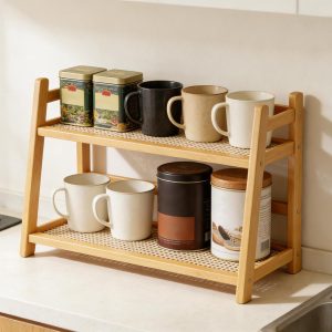 45 x 18 x 29 cm keukenorganizer, 2 dieren bamboe imitatie rotanweverij decoratie keuken, organisatie koffiepads opslag & kruidenrek staand keukenopslag, kruidenrek hout voor eetkamer café