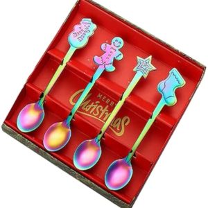 4Pcs Kerst Koffie Lepels Kerst Rvs Kleine Lepel Theelepels Dessert Lepel Nieuwjaar Kerst Ornament Servies