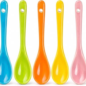 5 Stuks Keramische Lepel Porseleinen Lepel,Kleurrijke Koffielepels,Hittebestendig en Vaatwasmachinebestendig,Geschikt voor Koffie,Thee en Desserts