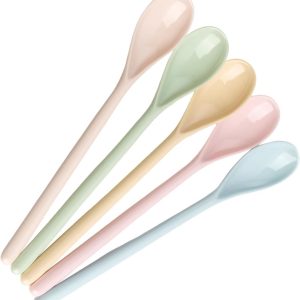 5 stuks kunststof eierlepels van kunststof, kleine porseleinen look, druppelvrij design, voor yoghurt, ijs, koffie, meerdere kleuropties voor keuken en gastronomie