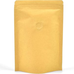50 Koffiebonen Stand Up Pouch zakken met eenrichtings ontgassingsventiel en ritssluiting | 130x210x40mm (150g koffiebonen), Kraft (zonder venster)