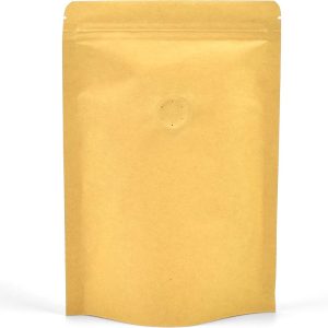 50 Koffiebonen Stand Up Pouch zakken met eenrichtings ontgassingsventiel en ritssluiting | 130x210x40mm (150g koffiebonen), Kraft (zonder venster)