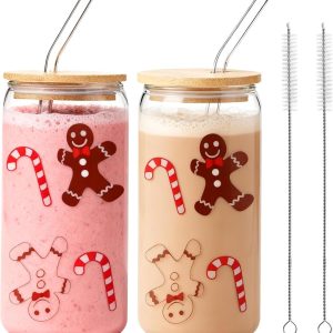 500 ml kerstglazen, 2 stuks kerstglazen, peperkoekmannetjes, kerstkopjes, set van bierblikken, glazen stro, kerstkoffie voor matcha, ijskoffie, smoothie, bier, mooie kerstcadeaus