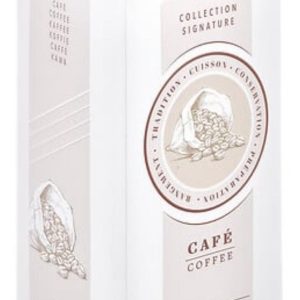5Five Koffieblik / bewaarblik - koffie print - acacia hout deksel - 11 x 11 x 19 cm - wit - rechthoekig - bonen / filterkoffie / cups
