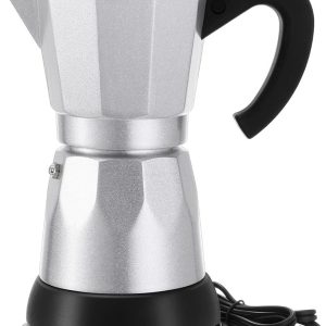 6-Kops Elektrische Italiaanse Moka-Machine 300ml - Draagbare Aluminium Espressomachine met Afneembaar Onderstel - Aluminiumkleur