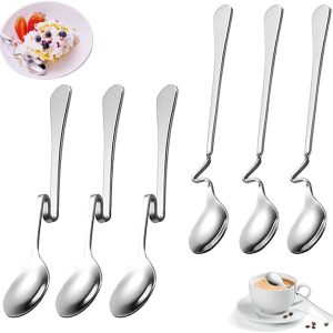 6 Longdrinklepels Met Knik , Rvs Lepels Met Antislip Knik, Gedraaide Lange Drinklepels, Antislip Gedraaide Rvs Lepels, Honinglepels Met Gebogen Handvat