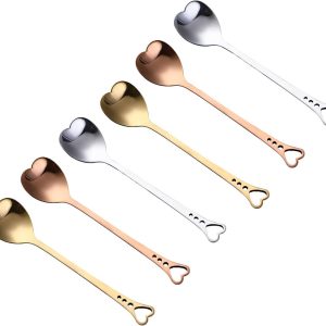 6 Roestvrijstalen minilepel, Roestvrijstalen Theelepels, Hartvormige Lepels, Hart Rose Gouden Theelepel, Voor Koffie, Suikerklontjes, IJs, Cake (14,3 cm)