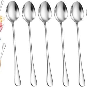6 Stuks Lepels voor Latte Macchiato, 19.5 cm Dessertlepel met Lange Steel