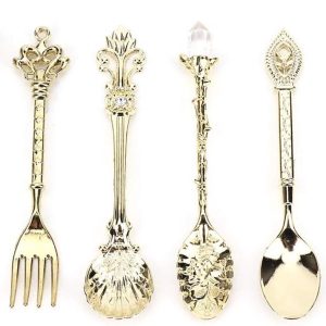 6 stks/set Vintage Gesneden Koffielepel Theelepel Retro Zinklegering Dessert Koffie Servies Lepels Keuken(Goud)