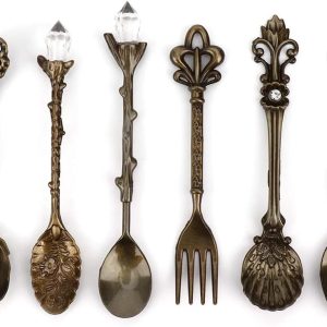 6 stks/set Vintage Gesneden Koffielepel Theelepel Retro Zinklegering Dessert Koffie Servies Lepels Keuken(Groen brons)