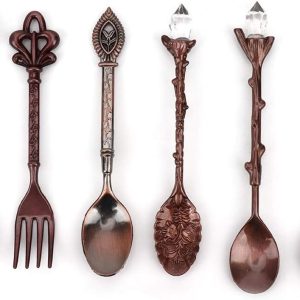 6 stks/set Vintage Gesneden Koffielepel Theelepel Retro Zinklegering Dessert Koffie Servies Lepels Keuken(Rood brons)