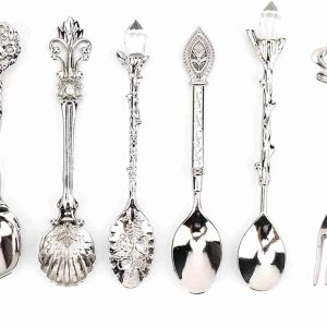 6 stks/set Vintage Gesneden Koffielepel Theelepel Retro Zinklegering Dessert Koffie Servies Lepels Keuken(Zilver)