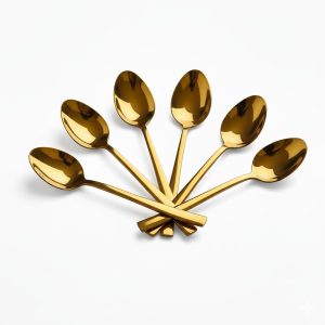 6 stuks, goud, roestvrij staal met titanium coating, 11 cm, vaatwasmachinebestendig, elegant design voor thee, koffie en desserts