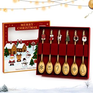6 stuks gouden lepels Kerstmis met geschenkdoos voor adventskalender 2026
