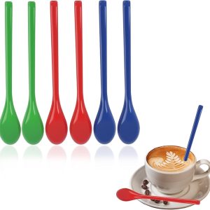 6 stuks kleurrijke kunststof lepels met lang handvat, set met koffielepels, eierlepels, 19 cm, gemakkelijk te reinigen, veelzijdig inzetbaar, een onmisbaar gereedschap voor alle toepassingen in de