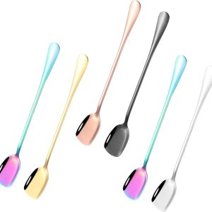 6 stuks latte macchiato lepels, lange ijslepels van roestvrij staal, 18,7 cm dessertlepel, theelepel, koffielepel voor cocktail, koffie, thee, milkshake, ijsbeker, dessert