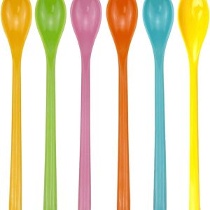 6 stuks plastic lepels, eierlepels kunststof, kleurrijk, lange lepel, herbruikbaar, koffielepel, plastic, yoghurtlepel, jamlepel, lange steel, lepel