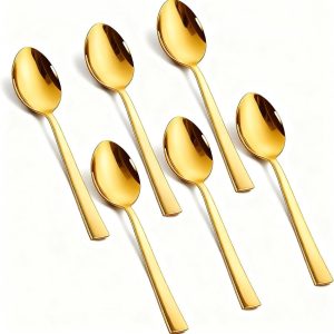 6 stuks, roestvrij staal, gouden koffielepel, 14 cm, bestek, koffielepel, espressolepel, dessertlepel, theelepelset voor huishoudens, restaurants, kantines, vaatwasmachinebestendig