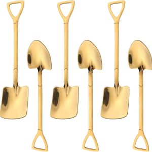 6 stuks roestvrijstalen lepels, gouden lepel en puntige lepel voor koffie, melk, thee, ijs, dessert, watermeloen, roerlepel