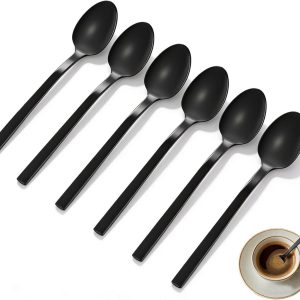 6 theelepels, zwart, titanium geanodiseerd roestvrij staal, multifunctioneel, vaatwasmachinebestendig