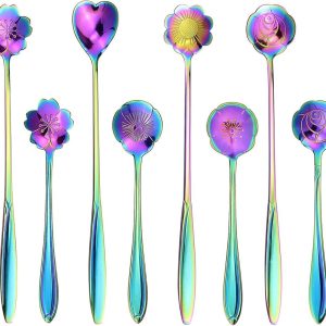 8 Stks Regenboog Bloem Lepel Set, 2 Verschillende Grootte Kleurrijke Rvs Herbruikbare Koffie Suiker Roeren Dessert Cake Thee Scoops Tafel Mengen Ijsthee Spo-on