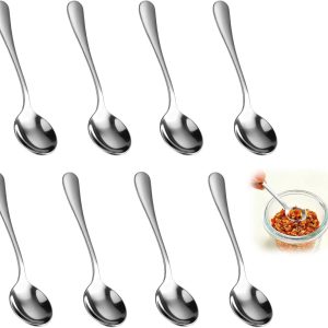 8 mini-lepels van roestvrij staal, 7,5 cm, kleine lepels voor kruidenflessen, koffie, dessert, zout, suiker, honing en specerijen (zilver)