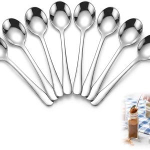 8 stuks espressolepels mini, 7,5 cm, kleine lepels van roestvrij staal, mini-lepel voor kruidenpotjes, kruidenlepel voor zout, honing, suiker, peper, thee en koffie, accessoires