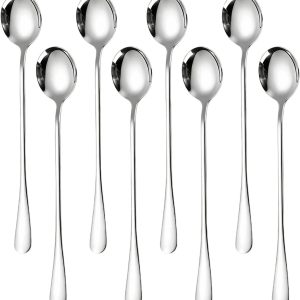 8 stuks ronde ijslepels 19,3 cm roestvrij staal vaatwasmachinebestendig