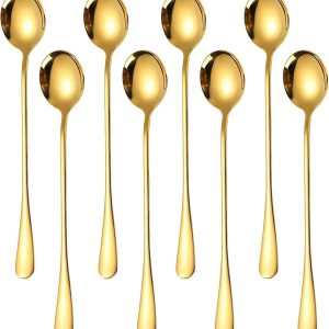 8 stuks ronde ijslepels 19,3 cm roestvrij staal vaatwasmachinebestendig