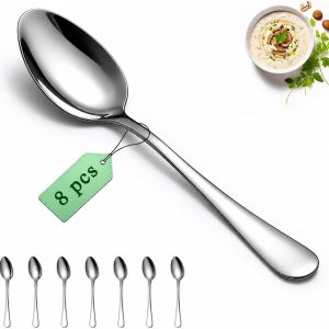 8 stuks soeplepel van roestvrij staal, 17,3 cm, soeplepel van roestvrij staal, dessertlepel en kleine lepel, glanzend, vaatwasmachinebestendig