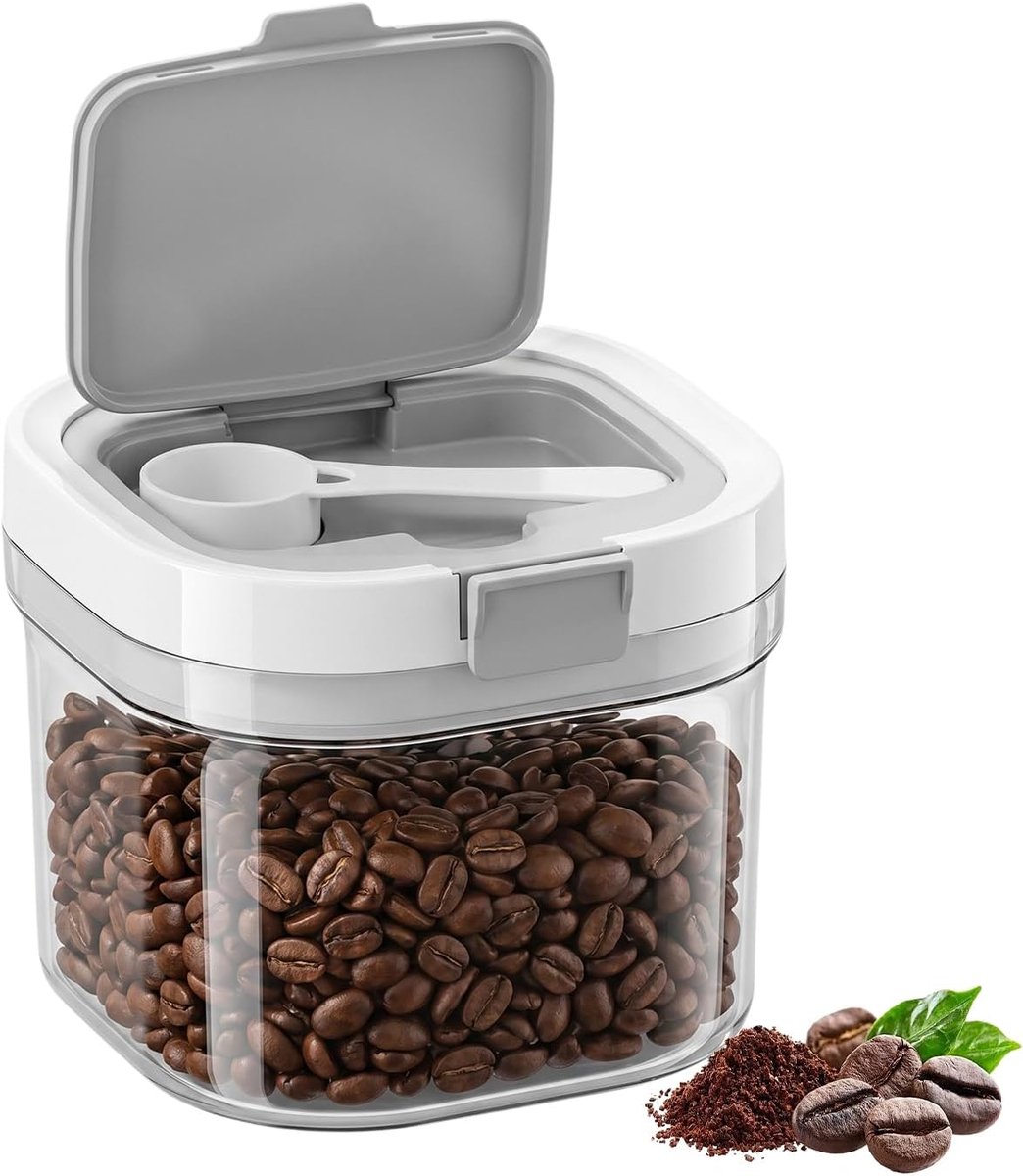 800 ml koffiedoos, koffiebonenhouder met luchtdicht deksel en lepel, kunststof voedselopslagcontainer, koffiebonen, opslag koffiebonen, koffiecontainer voor malen, bonen, thee, granen