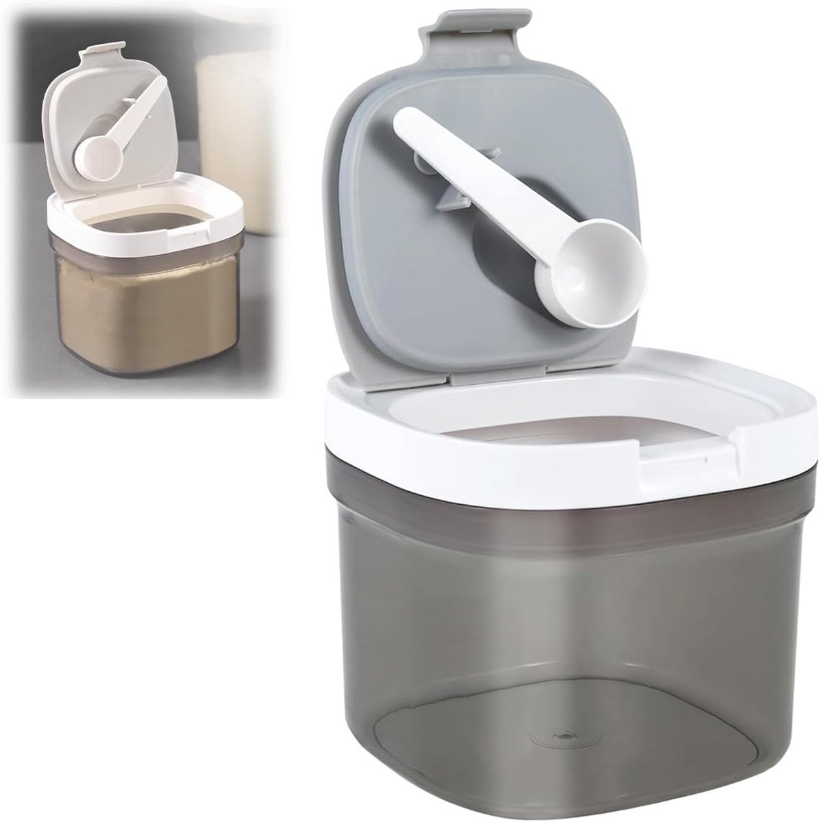 800 ml koffiedoos, kunststof voedselopslagcontainer met luchtdicht deksel en lepel, koffiecontainer luchtdicht voor koffie, peper, zout, specerijen, specerijen, snoep, koekjes, BPA-vrij